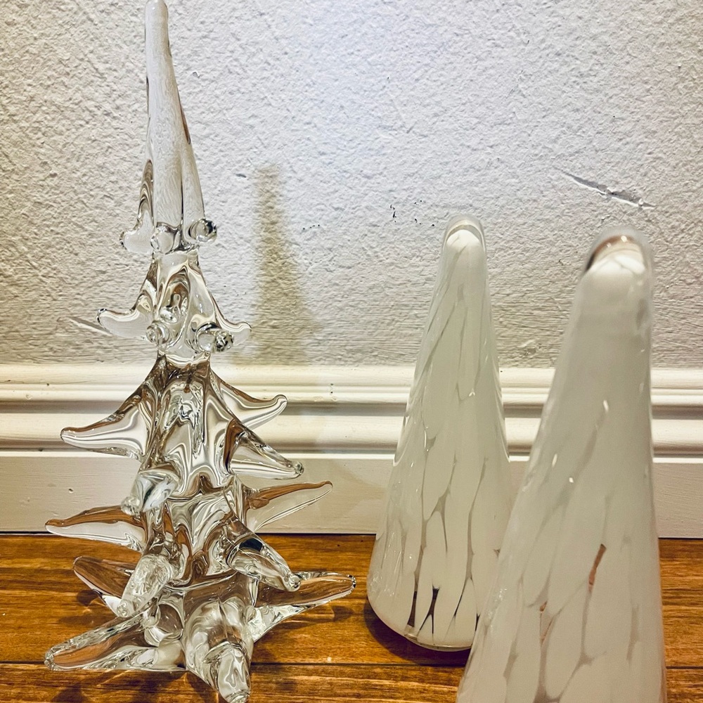 Set of 3 Vintage Glass Crystal Christmas Holiday Pine Trees